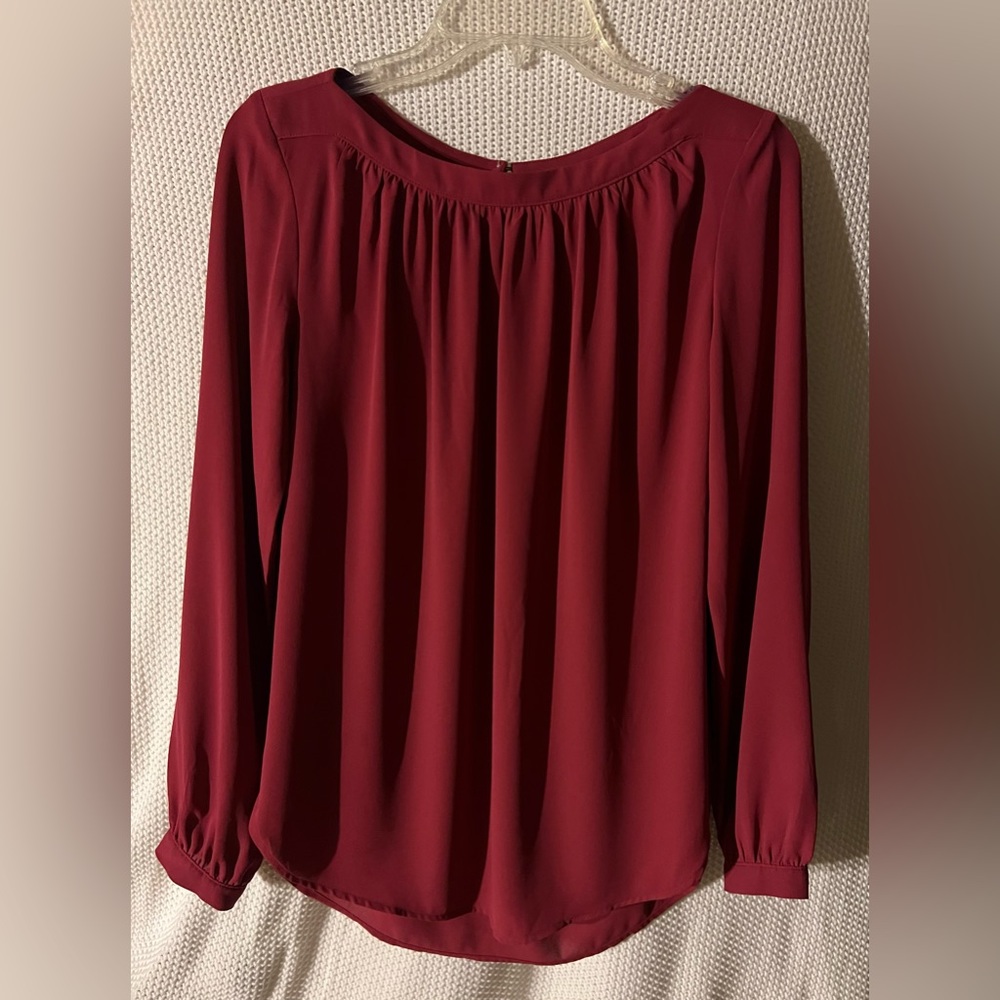 Ann Taylor Loft Burgundy LS Blouse